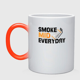 Кружка хамелеон с принтом Smoke Mid Everyday в Санкт-Петербурге, керамика | меняет цвет при нагревании, емкость 330 мл | asiimov | asimov | beast | counter | counter strike | cs | easy | ez | gg | ggwp | global | go | gradient | howl | hyper | mem | meme | memes | offensive | smoke | strike | азимов | вой | градиент | зверь | контра | лого | логотип