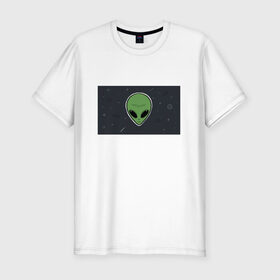 Мужская футболка хлопок Slim с принтом Alien в Санкт-Петербурге, 92% хлопок, 8% лайкра | приталенный силуэт, круглый вырез ворота, длина до линии бедра, короткий рукав | звезды | комета | космос | метеориты | пришелец