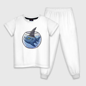 Детская пижама хлопок с принтом Акула в аквариуме в Санкт-Петербурге, 100% хлопок |  брюки и футболка прямого кроя, без карманов, на брюках мягкая резинка на поясе и по низу штанин
 | Тематика изображения на принте: fish | аквариум | акула | рыба