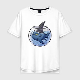 Мужская футболка хлопок Oversize с принтом Акула в аквариуме в Санкт-Петербурге, 100% хлопок | свободный крой, круглый ворот, “спинка” длиннее передней части | fish | аквариум | акула | рыба