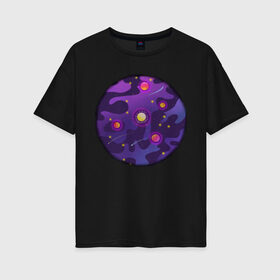Женская футболка хлопок Oversize с принтом Мой космос! в Санкт-Петербурге, 100% хлопок | свободный крой, круглый ворот, спущенный рукав, длина до линии бедер
 | tgcarpg | звезды | кометы | космос | планеты | розовый | солнце | фиолетовый