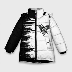 Зимняя куртка для девочек 3D с принтом Velial Squad, в Санкт-Петербурге, ткань верха — 100% полиэстер; подклад — 100% полиэстер, утеплитель — 100% полиэстер. | длина ниже бедра, удлиненная спинка, воротник стойка и отстегивающийся капюшон. Есть боковые карманы с листочкой на кнопках, утяжки по низу изделия и внутренний карман на молнии. 

Предусмотрены светоотражающий принт на спинке, радужный светоотражающий элемент на пуллере молнии и на резинке для утяжки. | music | rap | russian rap | velial squad | балаклава | белый | велиал сквад | известные личности | музыка | музыканты | певцы | российский музыкальный коллектив | русский рэп | рэп | хип хоп | хорроркор группа | чёрный