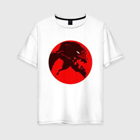 Женская футболка хлопок Oversize с принтом Евангилион в Санкт-Петербурге, 100% хлопок | свободный крой, круглый ворот, спущенный рукав, длина до линии бедер
 | anime | eva | evangelion | nerv | аниме | анимэ | ева | евангилион | нерв | роботы | рэй | синдзи | япония