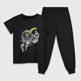Детская пижама хлопок с принтом Шимпанзе космонавт с бананом в Санкт-Петербурге, 100% хлопок |  брюки и футболка прямого кроя, без карманов, на брюках мягкая резинка на поясе и по низу штанин
 | Тематика изображения на принте: astronaut | banana | nasa | астронавт | банан | в космосе | в скафандре | в шлеме | горилла | за бананом | звезды | космонавт | мартышка | наса | невесомость | обезьяна | пародия | полет | прикол | примат | ракета