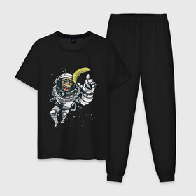 Мужская пижама хлопок с принтом Шимпанзе космонавт с бананом в Санкт-Петербурге, 100% хлопок | брюки и футболка прямого кроя, без карманов, на брюках мягкая резинка на поясе и по низу штанин
 | Тематика изображения на принте: astronaut | banana | nasa | астронавт | банан | в космосе | в скафандре | в шлеме | горилла | за бананом | звезды | космонавт | мартышка | наса | невесомость | обезьяна | пародия | полет | прикол | примат | ракета