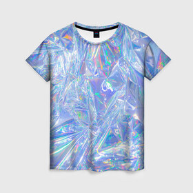 Женская футболка 3D с принтом 3d ice glitch в Санкт-Петербурге, 100% полиэфир ( синтетическое хлопкоподобное полотно) | прямой крой, круглый вырез горловины, длина до линии бедер | 3d | 3д | glitch | ice | блеск | блестки | глитч | глич | лед | мятая | пакет | свечение