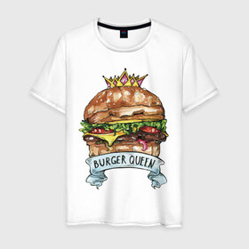 Мужская футболка хлопок с принтом Burger queen в Санкт-Петербурге, 100% хлопок | прямой крой, круглый вырез горловины, длина до линии бедер, слегка спущенное плечо. | burger | burger queen | бургер | бургер с короной | еда