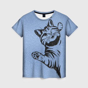 Женская футболка 3D с принтом Улыбающийся кот в Санкт-Петербурге, 100% полиэфир ( синтетическое хлопкоподобное полотно) | прямой крой, круглый вырез горловины, длина до линии бедер | cat | веселый | дай | картинки | кот | котенок | котик | котики | котяра | кошечка | кошка | красивый | лапки | лапу | лапы | милый | подмигивает | рисунок | смешной | улыбающийся | усы | хороший