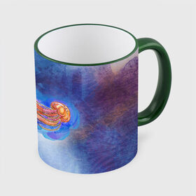 Кружка с принтом Медуза акварелью в Санкт-Петербурге, керамика | ёмкость 330 мл | Тематика изображения на принте: акварель | медуза | море | морская | океан | оранжевый | рисунок | синий