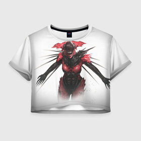 Женская футболка Crop-top 3D с принтом Девушка в доспехах в Санкт-Петербурге, 100% полиэстер | круглая горловина, длина футболки до линии талии, рукава с отворотами | 