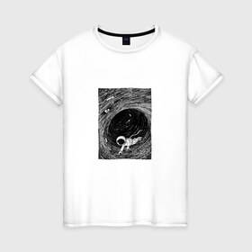 Женская футболка хлопок с принтом Чёрная дыра в Санкт-Петербурге, 100% хлопок | прямой крой, круглый вырез горловины, длина до линии бедер, слегка спущенное плечо | арт | астрономия | вихрь | космос | рисунок | человек | чёрная дыра.космонавт