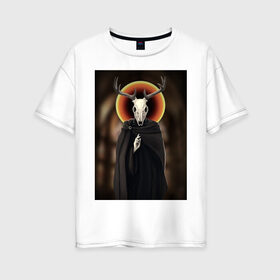 Женская футболка хлопок Oversize с принтом Saint Deer в Санкт-Петербурге, 100% хлопок | свободный крой, круглый ворот, спущенный рукав, длина до линии бедер
 | deer | молитва | олень | рога | святой | череп