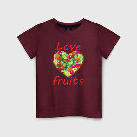 Детская футболка хлопок с принтом Люблю фрукты в Санкт-Петербурге, 100% хлопок | круглый вырез горловины, полуприлегающий силуэт, длина до линии бедер | Тематика изображения на принте: 
