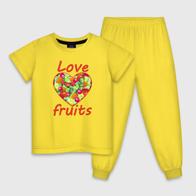 Детская пижама хлопок с принтом Люблю фрукты в Санкт-Петербурге, 100% хлопок |  брюки и футболка прямого кроя, без карманов, на брюках мягкая резинка на поясе и по низу штанин
 | Тематика изображения на принте: 