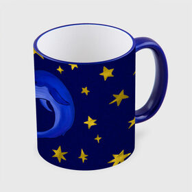 Кружка с принтом Звездный кит в Санкт-Петербурге, керамика | ёмкость 330 мл | звезды | золотые | кит | ночное небо | синий | созвездие