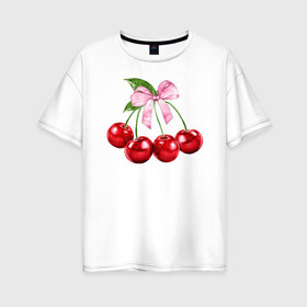 Женская футболка хлопок Oversize с принтом Вишенки в Санкт-Петербурге, 100% хлопок | свободный крой, круглый ворот, спущенный рукав, длина до линии бедер
 | гроздь | красный | черри.ягоды