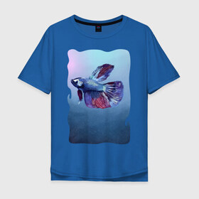 Мужская футболка хлопок Oversize с принтом Рыбка в Санкт-Петербурге, 100% хлопок | свободный крой, круглый ворот, “спинка” длиннее передней части | tegunvteg | акварель | аквариумнаярыбка | вода | петушок | рыбка