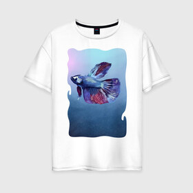 Женская футболка хлопок Oversize с принтом Рыбка в Санкт-Петербурге, 100% хлопок | свободный крой, круглый ворот, спущенный рукав, длина до линии бедер
 | tegunvteg | акварель | аквариумнаярыбка | вода | петушок | рыбка