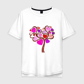 Мужская футболка хлопок Oversize с принтом Древо любви в Санкт-Петербурге, 100% хлопок | свободный крой, круглый ворот, “спинка” длиннее передней части | 14 февраля | 8 марта | дерево | любить | любовь | сердце