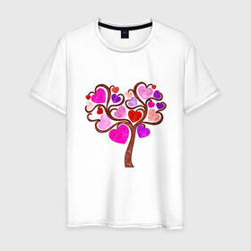 Мужская футболка хлопок с принтом Древо любви в Санкт-Петербурге, 100% хлопок | прямой крой, круглый вырез горловины, длина до линии бедер, слегка спущенное плечо. | 14 февраля | 8 марта | дерево | любить | любовь | сердце