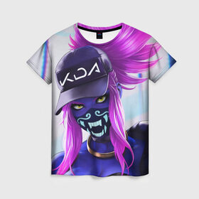 Женская футболка 3D с принтом KDA Akali в Санкт-Петербурге, 100% полиэфир ( синтетическое хлопкоподобное полотно) | прямой крой, круглый вырез горловины, длина до линии бедер | Тематика изображения на принте: k pop | kda | lol | акали | образ