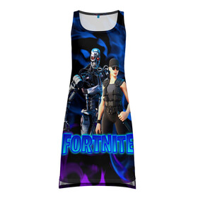 Платье-майка 3D с принтом Fortnite T-800/Sarah в Санкт-Петербурге, 100% полиэстер | полуприлегающий силуэт, широкие бретели, круглый вырез горловины, удлиненный подол сзади. | fortnite | heroes | logo game | marshmallow | marshmello | sarah | sarah connor | t 800 | terminator | битва | бойцы | игра | карась | логотипы игр | маршмеллоу | персонажи игр | робот | сара коннор | терминатор | фортнайт