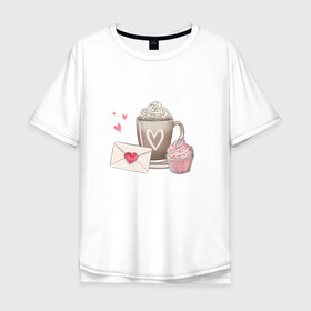 Мужская футболка хлопок Oversize с принтом И что бы это значило? в Санкт-Петербурге, 100% хлопок | свободный крой, круглый ворот, “спинка” длиннее передней части | Тематика изображения на принте: еда | записка | капкейк