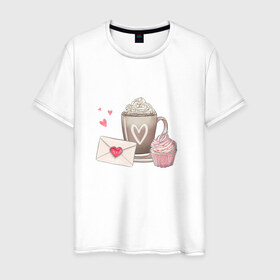 Мужская футболка хлопок с принтом И что бы это значило? в Санкт-Петербурге, 100% хлопок | прямой крой, круглый вырез горловины, длина до линии бедер, слегка спущенное плечо. | еда | записка | капкейк