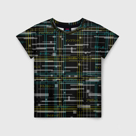 Детская футболка 3D с принтом Cyberpunk Tartan в Санкт-Петербурге, 100% гипоаллергенный полиэфир | прямой крой, круглый вырез горловины, длина до линии бедер, чуть спущенное плечо, ткань немного тянется | cyberpunk | glitch | глитч | киберпанк | клетка | матрица | узор | футуристичный | шотландка