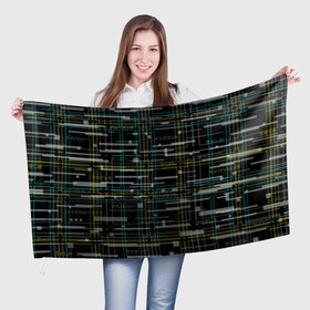 Флаг 3D с принтом Cyberpunk Tartan в Санкт-Петербурге, 100% полиэстер | плотность ткани — 95 г/м2, размер — 67 х 109 см. Принт наносится с одной стороны | cyberpunk | glitch | глитч | киберпанк | клетка | матрица | узор | футуристичный | шотландка