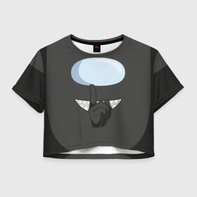 Женская футболка Crop-top 3D с принтом AMONG US BLACK IMPOSTOR в Санкт-Петербурге, 100% полиэстер | круглая горловина, длина футболки до линии талии, рукава с отворотами | purple | астронавт | мем | розовый | самозванец | трендовый | эмонг ас | яркий