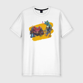 Мужская футболка хлопок Slim с принтом Toadman в Санкт-Петербурге, 92% хлопок, 8% лайкра | приталенный силуэт, круглый вырез ворота, длина до линии бедра, короткий рукав | fantasy | frog | жаба | лягушка | фэнтези