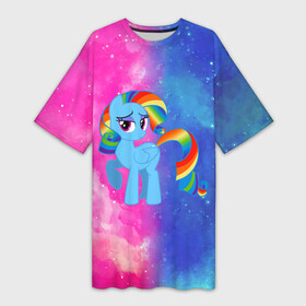 Платье-футболка 3D с принтом Радуга Дэш в Санкт-Петербурге,  |  | baby | girl | horse | kawaii | luna | my little pony | princess | rainbow | rainbow dash | девочкам | девочки | детям | единорог | животные | кавайный | конь | лошадь | луна | малыш | облака | пегас | пинки пай | пони | радуга дэш
