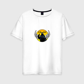 Женская футболка хлопок Oversize с принтом Counter Terrorist angel в Санкт-Петербурге, 100% хлопок | свободный крой, круглый ворот, спущенный рукав, длина до линии бедер
 | counter strike | cs go | game | ангел | военный | игра | крылья | кс го | солдат | спецназ