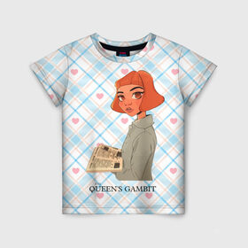 Детская футболка 3D с принтом Queens Gambit Ход Королевы в Санкт-Петербурге, 100% гипоаллергенный полиэфир | прямой крой, круглый вырез горловины, длина до линии бедер, чуть спущенное плечо, ткань немного тянется | 