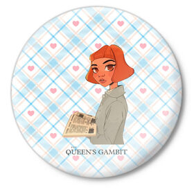 Значок с принтом Queens Gambit Ход Королевы в Санкт-Петербурге,  металл | круглая форма, металлическая застежка в виде булавки | Тематика изображения на принте: 