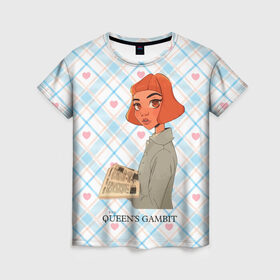 Женская футболка 3D с принтом Queens Gambit Ход Королевы в Санкт-Петербурге, 100% полиэфир ( синтетическое хлопкоподобное полотно) | прямой крой, круглый вырез горловины, длина до линии бедер | 