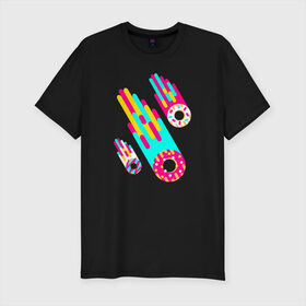 Мужская футболка хлопок Slim с принтом Donut Meteorites в Санкт-Петербурге, 92% хлопок, 8% лайкра | приталенный силуэт, круглый вырез ворота, длина до линии бедра, короткий рукав | donuts | пончики | пончики метеориты