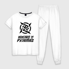 Женская пижама хлопок с принтом NiP Ninja in Pijamas (2021 22) в Санкт-Петербурге, 100% хлопок | брюки и футболка прямого кроя, без карманов, на брюках мягкая резинка на поясе и по низу штанин | 0x000000123 | csgo | f0rest | get_right | ninja in pijamas | nip | ксго | нип