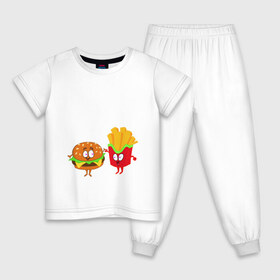 Детская пижама хлопок с принтом Бургер и картошечка в Санкт-Петербурге, 100% хлопок |  брюки и футболка прямого кроя, без карманов, на брюках мягкая резинка на поясе и по низу штанин
 | 