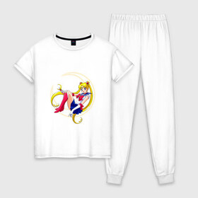 Женская пижама хлопок с принтом Sailor Moon в Санкт-Петербурге, 100% хлопок | брюки и футболка прямого кроя, без карманов, на брюках мягкая резинка на поясе и по низу штанин | anime | manga | sailor moon | аниме | манга | сейлор мун | сейлормун