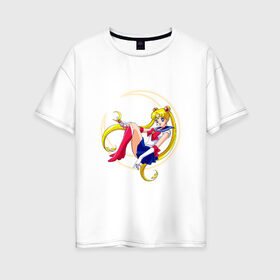 Женская футболка хлопок Oversize с принтом Sailor Moon в Санкт-Петербурге, 100% хлопок | свободный крой, круглый ворот, спущенный рукав, длина до линии бедер
 | anime | manga | sailor moon | аниме | манга | сейлор мун | сейлормун