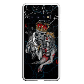 Чехол для Samsung Galaxy S10 с принтом The Skull King and Queen в Санкт-Петербурге, Силикон | Область печати: задняя сторона чехла, без боковых панелей | Тематика изображения на принте: art | gold skull | queen | skull king | the skull king and queen | арт | буби | дама | золотой череп | игральные карты | игроку | карты | кинжал | король | король и дама | король и королева | крести | любовь | он и она | пики | покер