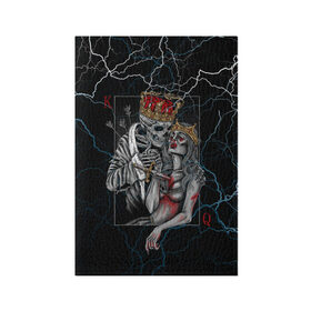 Обложка для паспорта матовая кожа с принтом The Skull King and Queen в Санкт-Петербурге, натуральная матовая кожа | размер 19,3 х 13,7 см; прозрачные пластиковые крепления | art | gold skull | queen | skull king | the skull king and queen | арт | буби | дама | золотой череп | игральные карты | игроку | карты | кинжал | король | король и дама | король и королева | крести | любовь | он и она | пики | покер