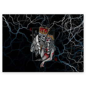 Поздравительная открытка с принтом The Skull King and Queen в Санкт-Петербурге, 100% бумага | плотность бумаги 280 г/м2, матовая, на обратной стороне линовка и место для марки
 | art | gold skull | queen | skull king | the skull king and queen | арт | буби | дама | золотой череп | игральные карты | игроку | карты | кинжал | король | король и дама | король и королева | крести | любовь | он и она | пики | покер