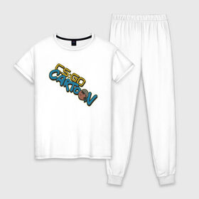 Женская пижама хлопок с принтом CSGO Cartoon в Санкт-Петербурге, 100% хлопок | брюки и футболка прямого кроя, без карманов, на брюках мягкая резинка на поясе и по низу штанин | 