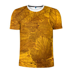 Мужская футболка 3D спортивная с принтом Желтые листья в Санкт-Петербурге, 100% полиэстер с улучшенными характеристиками | приталенный силуэт, круглая горловина, широкие плечи, сужается к линии бедра | Тематика изображения на принте: абстракция | желтый | листья | осень | природа | узор | эко