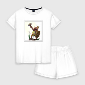 Женская пижама с шортиками хлопок с принтом поросёнок воин в Санкт-Петербурге, 100% хлопок | футболка прямого кроя, шорты свободные с широкой мягкой резинкой | 