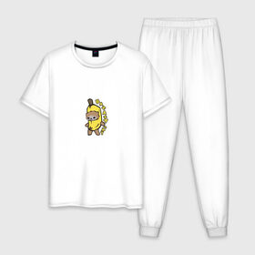 Мужская пижама хлопок с принтом Banana Cat в Санкт-Петербурге, 100% хлопок | брюки и футболка прямого кроя, без карманов, на брюках мягкая резинка на поясе и по низу штанин
 | Тематика изображения на принте: 