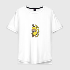 Мужская футболка хлопок Oversize с принтом Banana Cat в Санкт-Петербурге, 100% хлопок | свободный крой, круглый ворот, “спинка” длиннее передней части | 